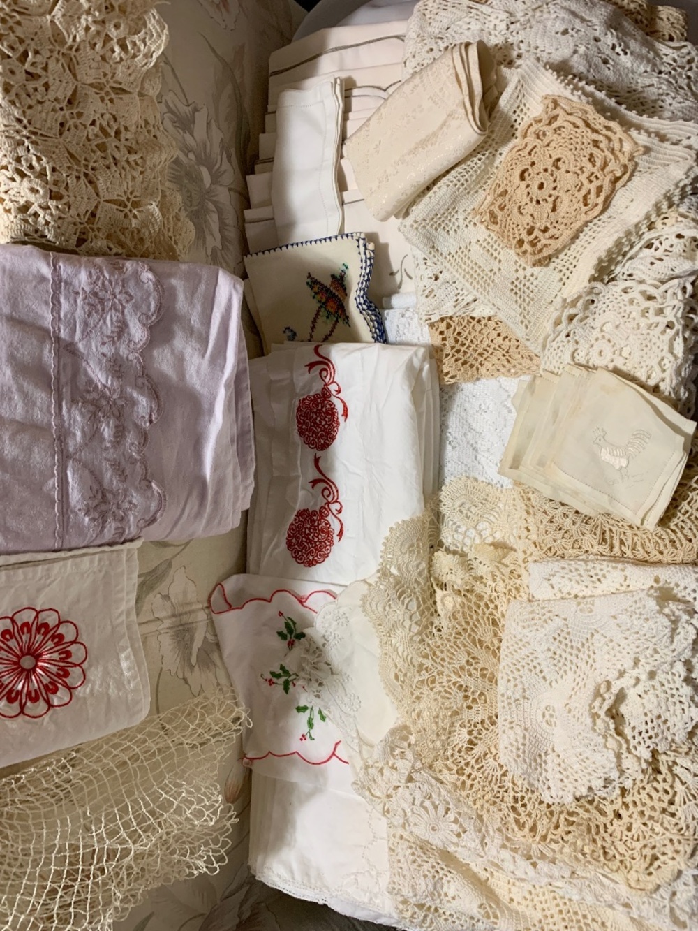 65 Pcs Assorted Vintage Imperfect Textiles Linens - Craft Upcycle Repurpose Use